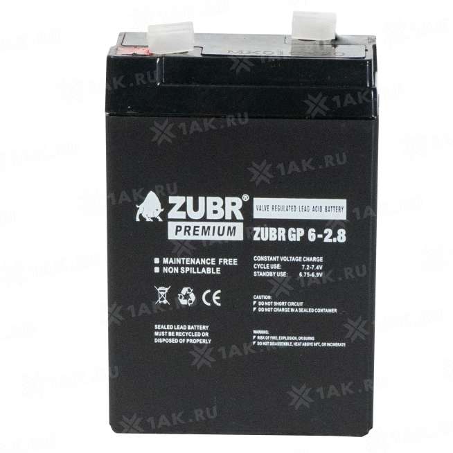 Аккумулятор ZUBR (2.8 Ач,6 V) AGM 66x33x97/103 мм 0.5 кг 7