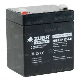 Аккумулятор ZUBR (4.5Ач,12 V) AGM 90x70x101/107 мм 1.56 кг