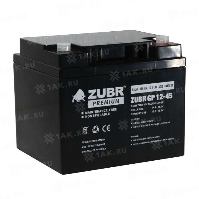Аккумулятор ZUBR (45 Ач,12 V) AGM 197x165x172 мм 15 кг 7