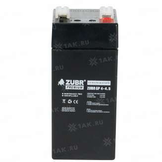 Аккумулятор ZUBR (4.5 Ач,4 V) AGM 47x47x102/107 мм 0.54 кг 8