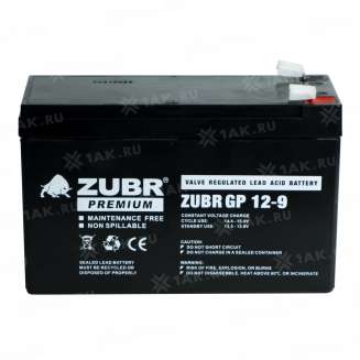 Аккумулятор ZUBR (9 Ач,12 V) AGM 151x65x94/100 мм 2.6 кг 7