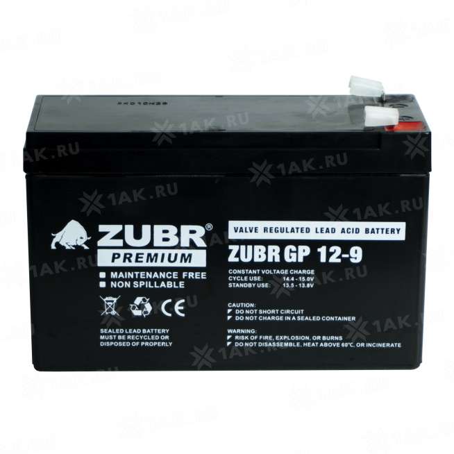 Аккумулятор ZUBR (9 Ач,12 V) AGM 151x65x94/100 мм 2.6 кг 7