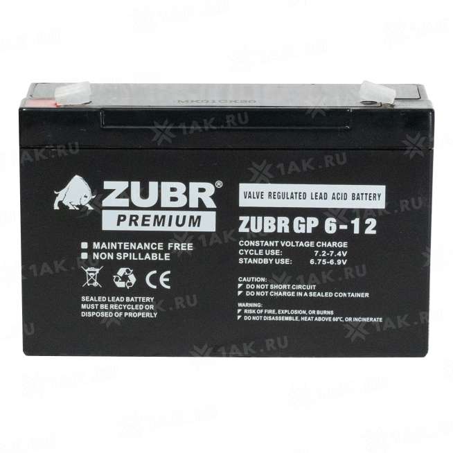 Аккумулятор ZUBR (12Ач,6 V) AGM 151x50x94/100 мм 1.75 кг 1