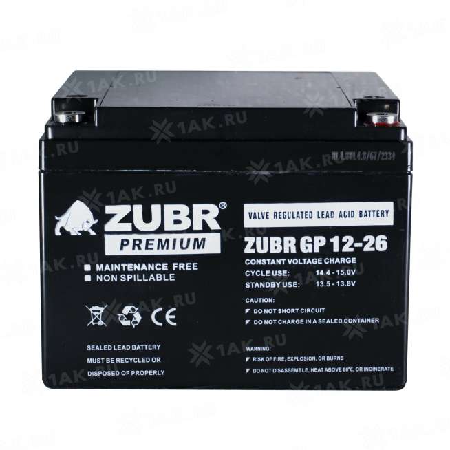 Аккумулятор ZUBR (26Ач,12 V) AGM 166x175x125 мм 8 кг 2