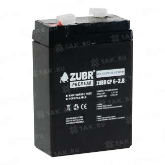 Аккумулятор ZUBR (2.8 Ач,6 V) AGM 66x33x97/103 мм 0.5 кг 9