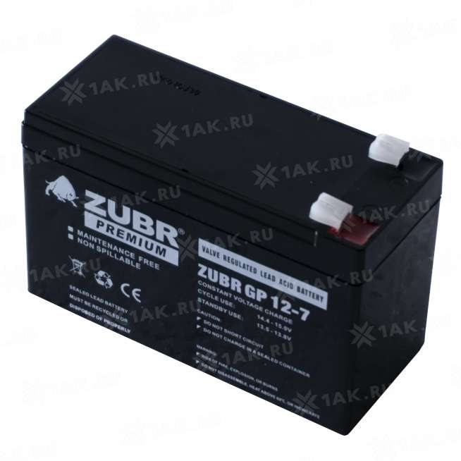 Аккумулятор ZUBR (7Ач,12 V) AGM 151x65x94/100 мм 2.2 кг 2