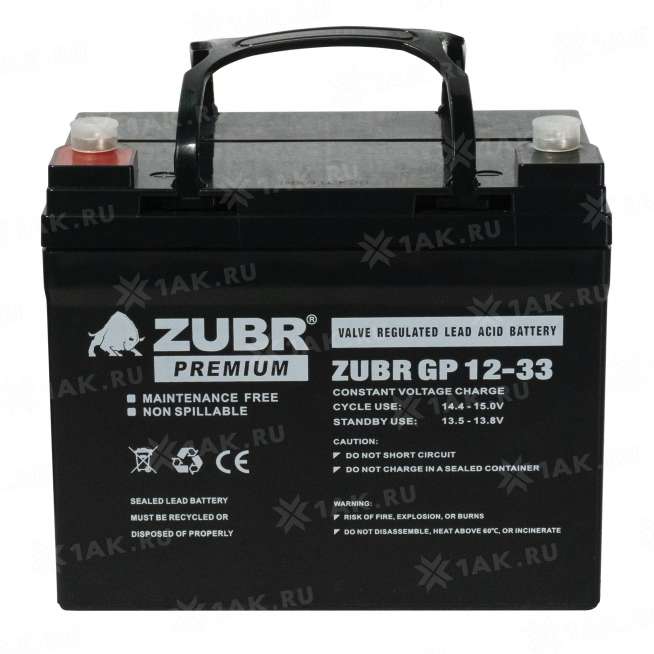 Аккумулятор ZUBR (33 Ач,12 V) AGM 195x130x167 мм 10 кг 8