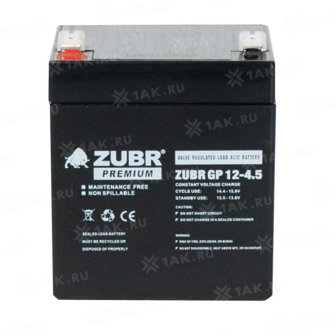 Аккумулятор ZUBR (4.5 Ач,12 V) AGM 90x70x101/107 мм 1.56 кг 8