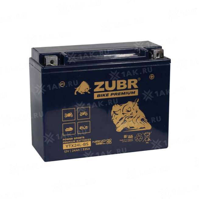 Аккумулятор ZUBR (24Ач, 12 V) Обратная, R+ YTX24L-BS арт.YTX24L-BS (ZubrPrem) 1