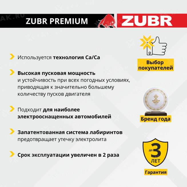 Аккумулятор ZUBR Premium (65 Ач, 12 V) Обратная, R+ LB2 арт.ZP650 4