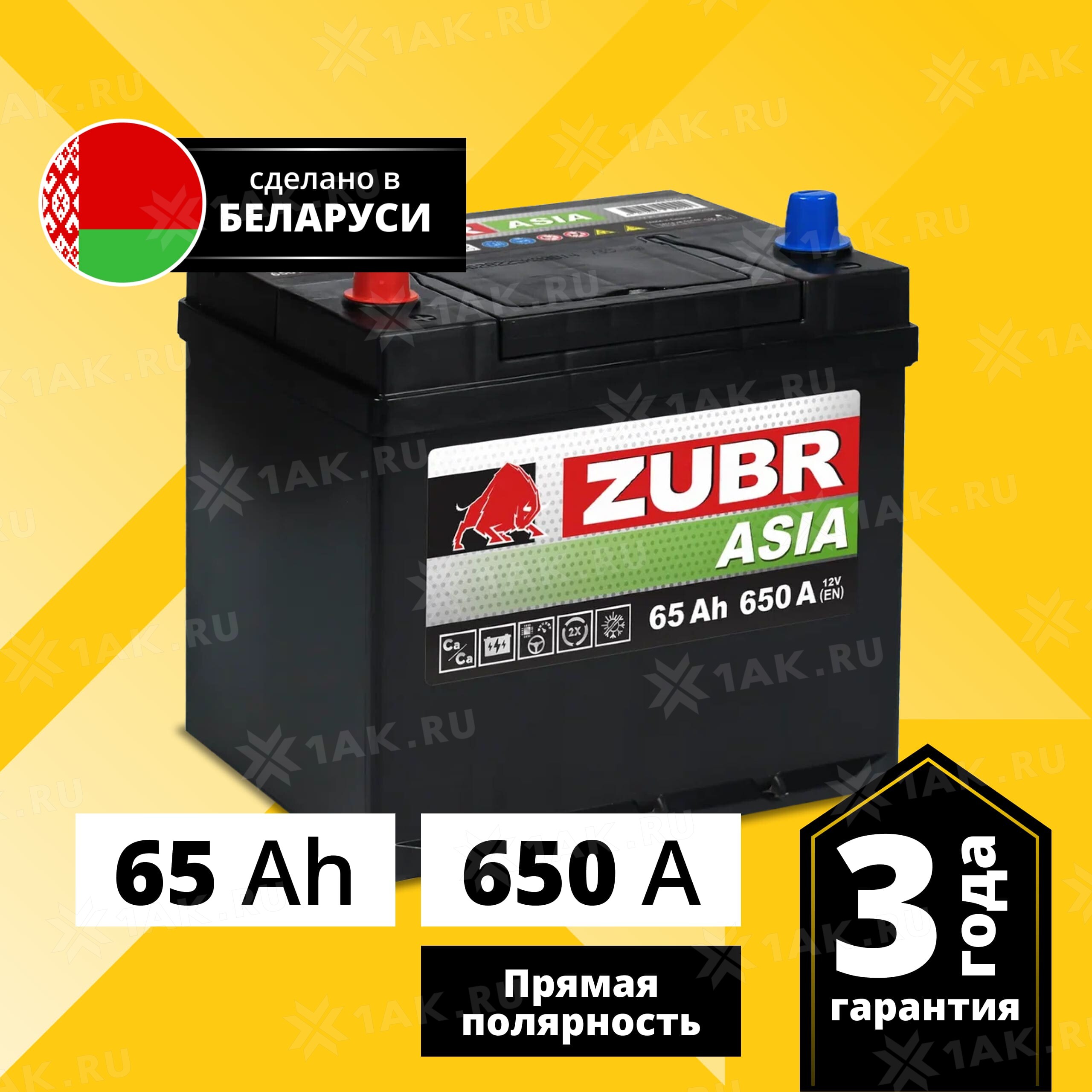 Купить аккумулятор ZUBR Premium Asia (65 Ач) 650 A, 12 V Прямая