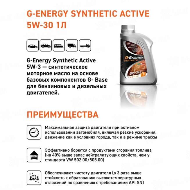Масло моторное G-Energy Synthetic Active 5W-30, 1л, Россия 1