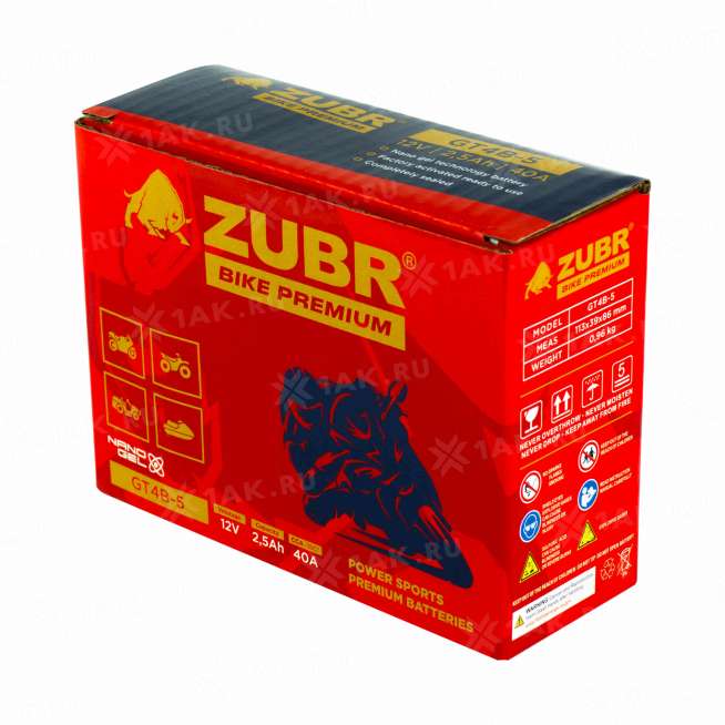 Аккумулятор ZUBR BIKE PREMIUM (2.5 Ач, 12 V) Обратная, R+ GT4B-5 арт.GT4B-5 (ZubrPrem) 2