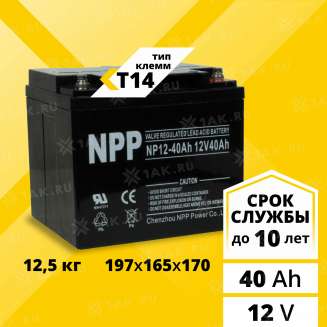 Аккумулятор NPP (40 Ач,12 V) AGM 198x166x171 мм 12.5 кг 0