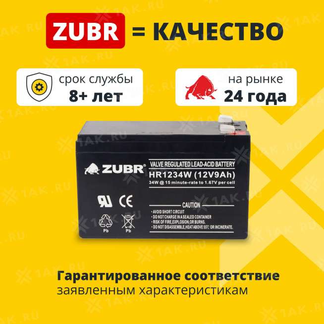 Аккумулятор ZUBR (9 Ач,12 V) AGM 151x65x94 мм 2.6 кг 1