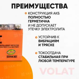 Аккумулятор VOLAT (8 Ач, 12 V) Прямая, L+ YT9B-4 арт.YT9B-4(iGEL)Volat 3