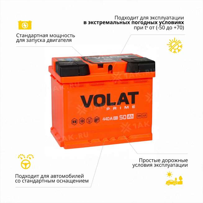Аккумулятор VOLAT Prime (50 Ач, 12 V) Обратная, R+ L1 арт.VS500 2