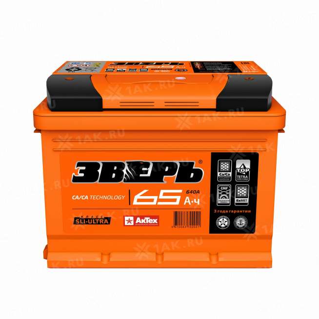 Аккумулятор ЗВЕРЬ (65 Ач, 12 V) Обратная, R+ L2 арт. 1