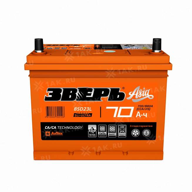 Аккумулятор ЗВЕРЬ (70 Ач, 12 V) Прямая, L+ D23 арт.ZVKА 70-З-L 0