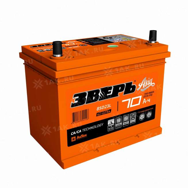 Аккумулятор ЗВЕРЬ (70 Ач, 12 V) Прямая, L+ D23 арт.ZVKА 70-З-L 1