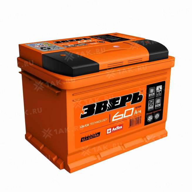 Аккумулятор ЗВЕРЬ (60 Ач, 12 V) Прямая, L+ L2 арт.ZVK 60-3-L 0