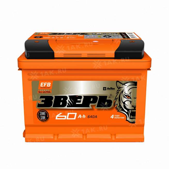 Аккумулятор ЗВЕРЬ EFB 60 Ач, 12 V Обратная, R+ L2 1