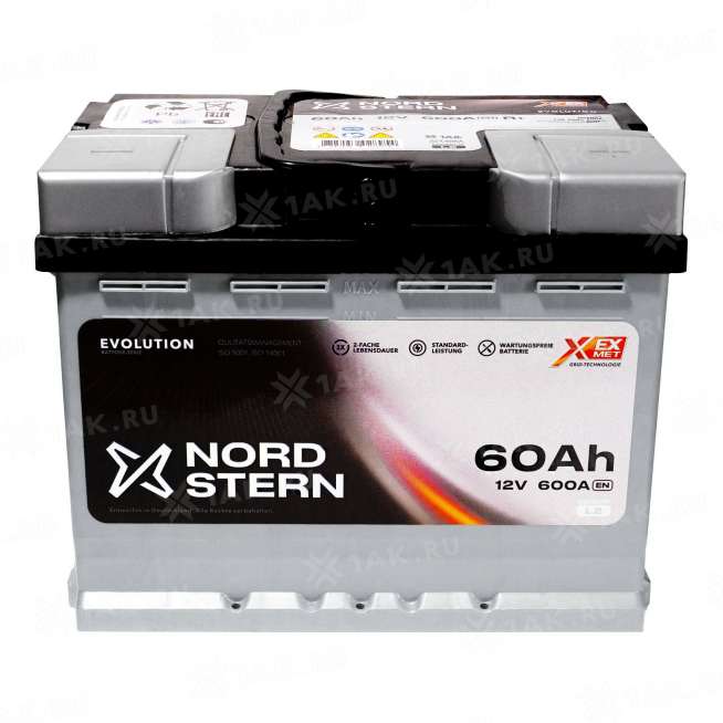 Аккумулятор NORDSTERN (60 Ач, 12 V) Обратная, R+ L2 арт.NS600S 0