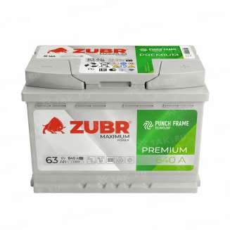 Аккумулятор ZUBR Premium (63 Ач, 12 V) Обратная, R+ L2 арт.ZP630 1
