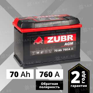 Аккумулятор ZUBR AGM (70 Ач, 12 V) Обратная, R+ L3 арт.AGM.L3.70.076.AT